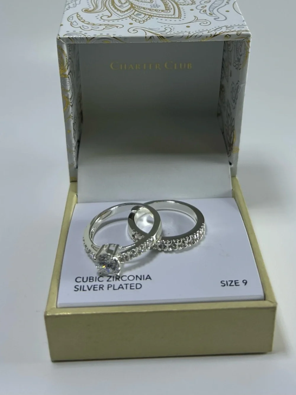 Charter Club Silver-Tone CZ Bridal Ring Set - Size 9